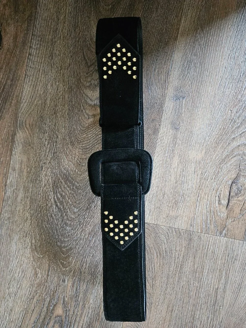 Albert Nipon vintage black suede western boho gold stud women's belt size large